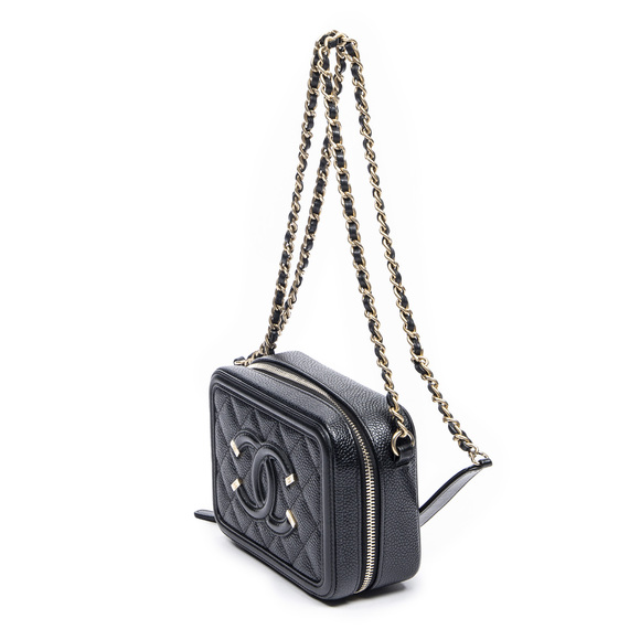 Chanel Mini Filigree Vanity Case   in Black Quilted Caviar Leather - Picture 2 of 7